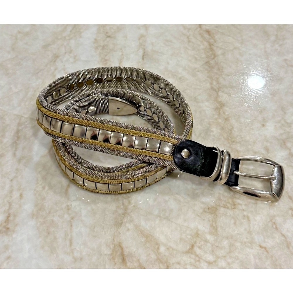 Vintage Mens Steel Mesh Belt w/Leather Trim - Size 40/42 - Steampunk Statement🔥